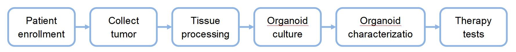 Working step of Peritoneal metastatic colorectal cancer organoid generation and use for evaluation.