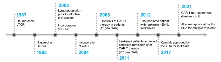 Fig.1 The timeline of CAR T cell development.