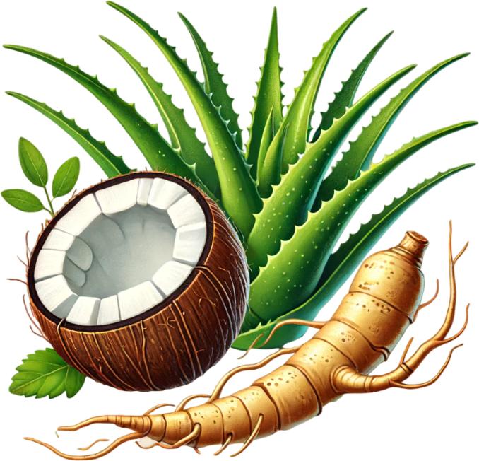 Fig.1 Aloe Vera, Coconut and Ginseng. (Creative Biolabs AI)