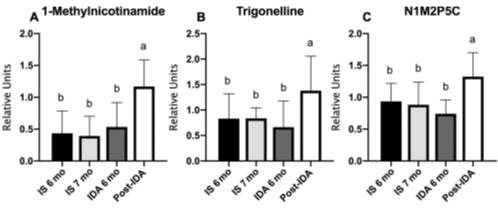 NAD metabolites in IDA infants are increased after iron administration.